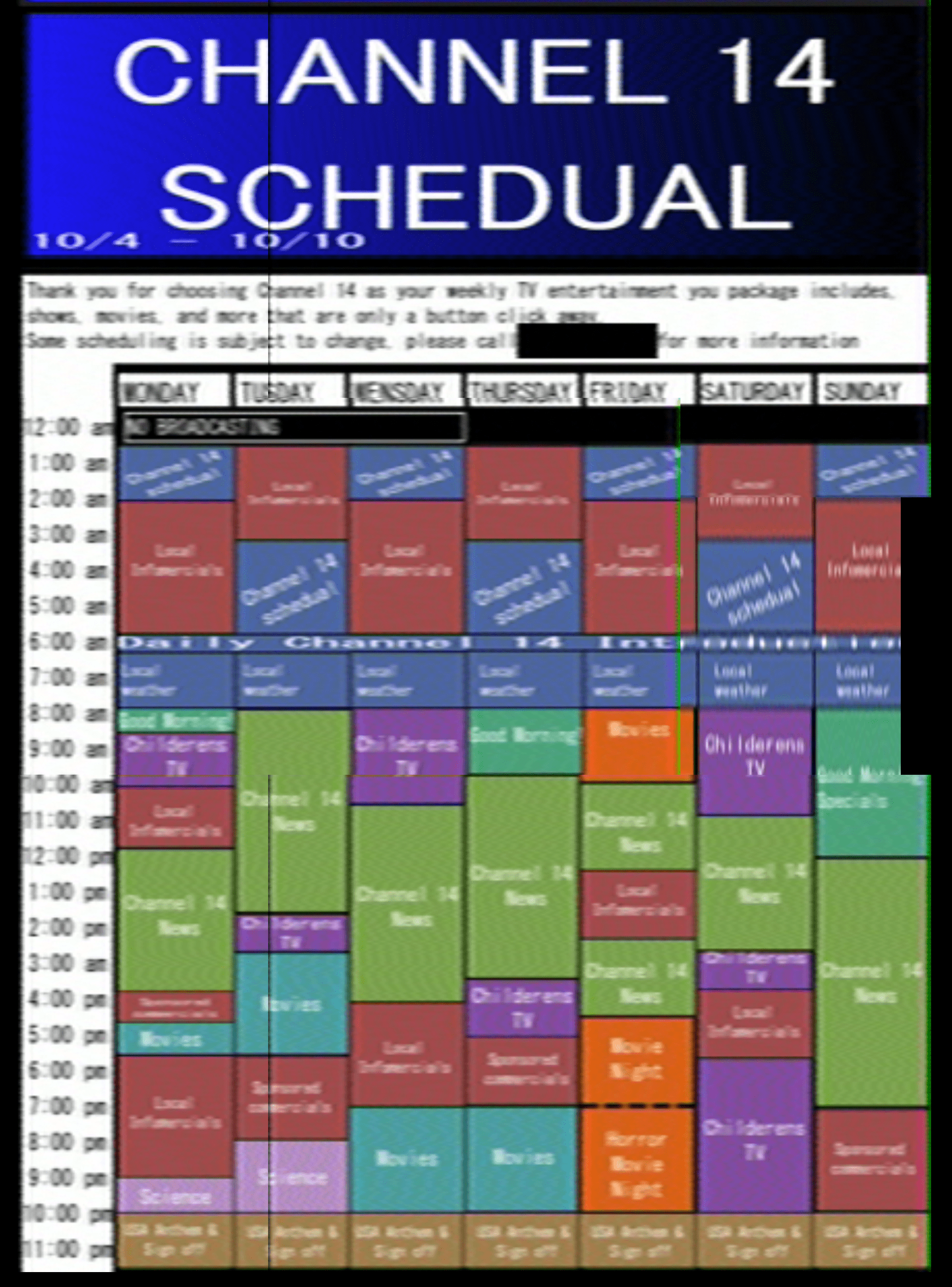 Channel 14 Schedual received by SYSTEM