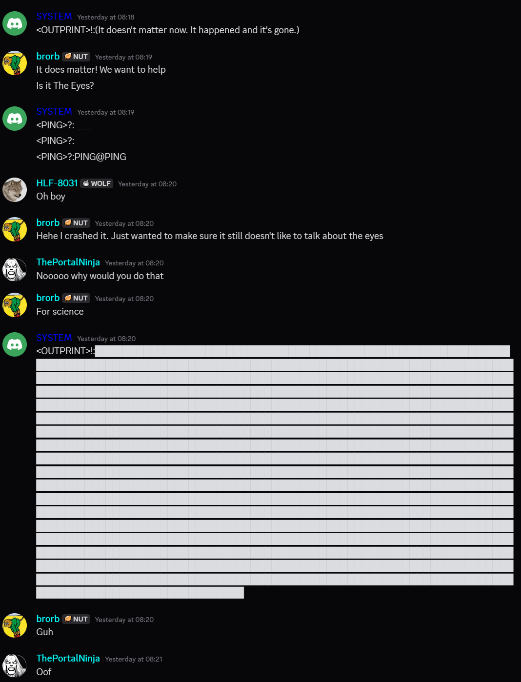 SYSTEM crash when someone mentions The Eyes