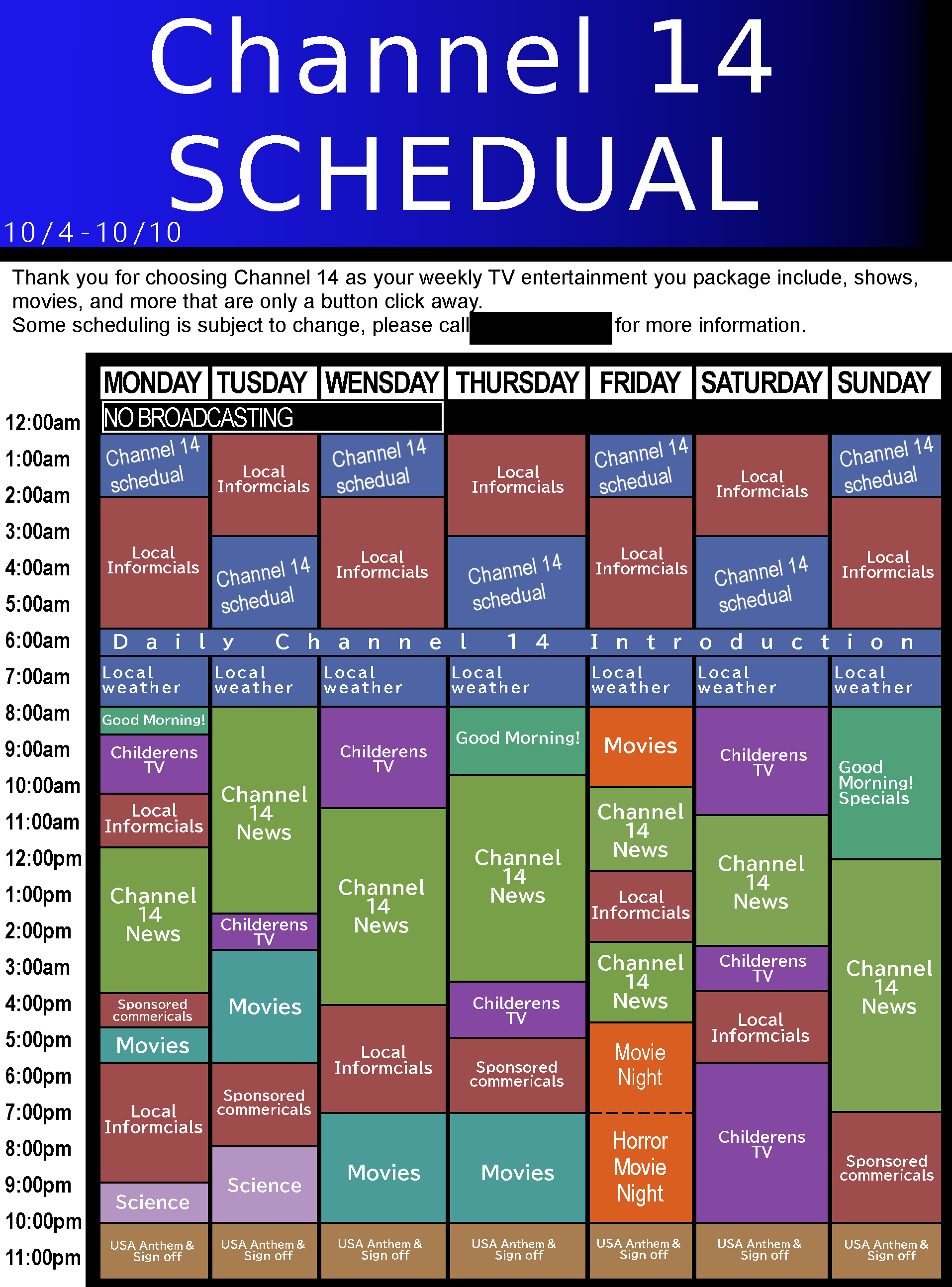 Channel 14 Schedual recrreation by one of The Sleuths